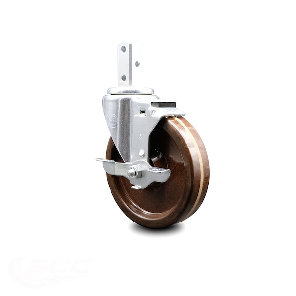 5 Inch High Temp Phenolic Wheel Swivel 7/8 Inch Square Stem Caster with Brake